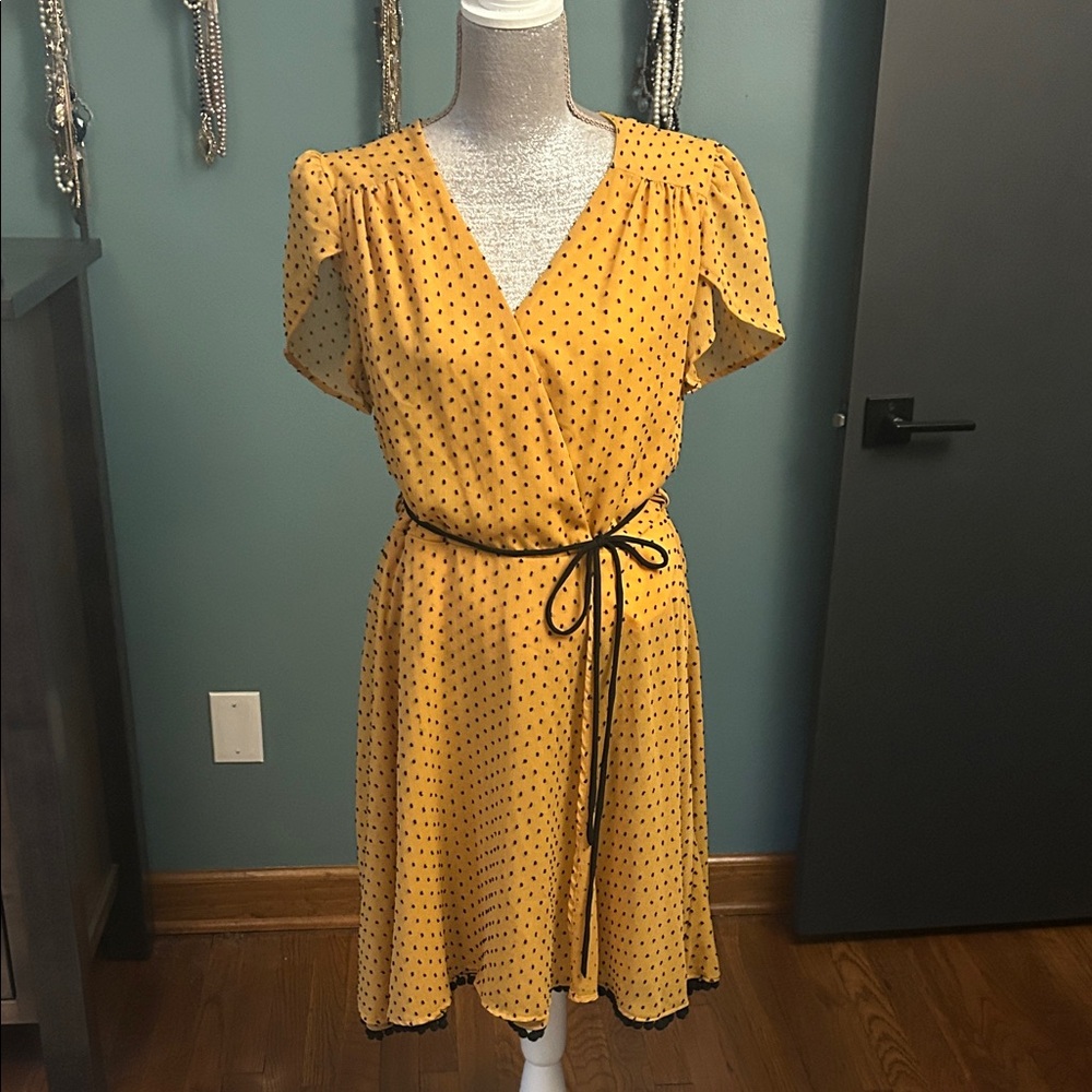 Yellow Polka Dot Wrap Dress